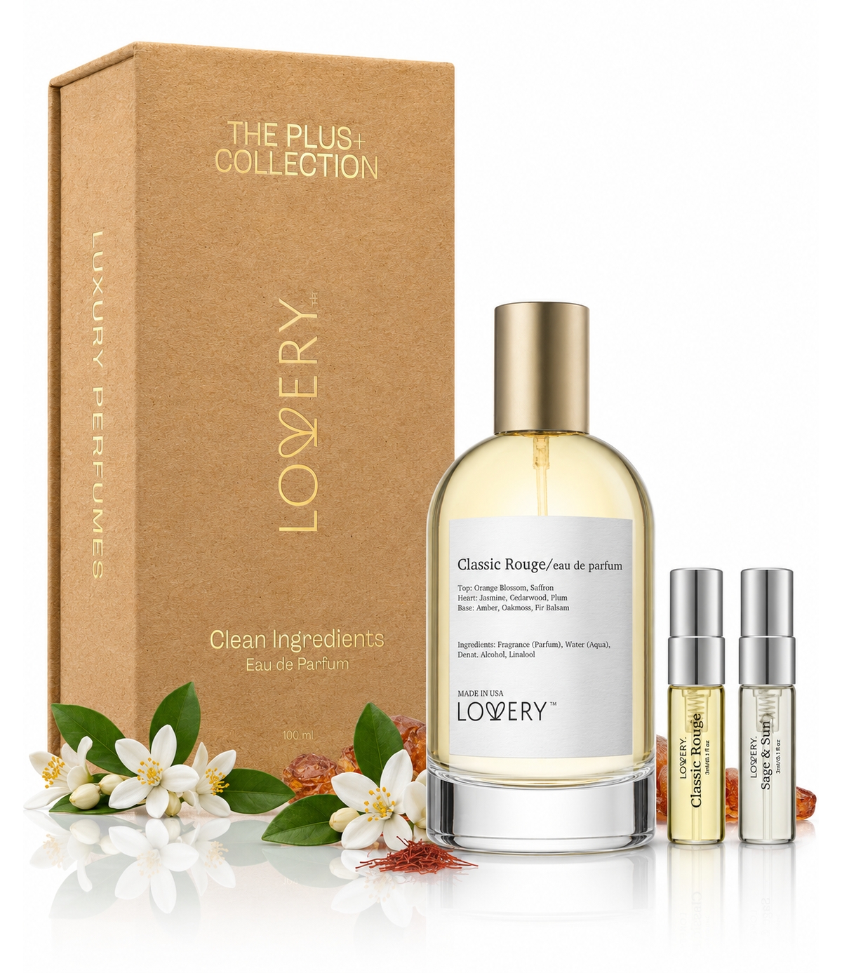 LoveryPlus Classic Rouge Perfume Set - 3.4fl oz Womens Fragrance Gift Set with Mini Perfume Travel Spray