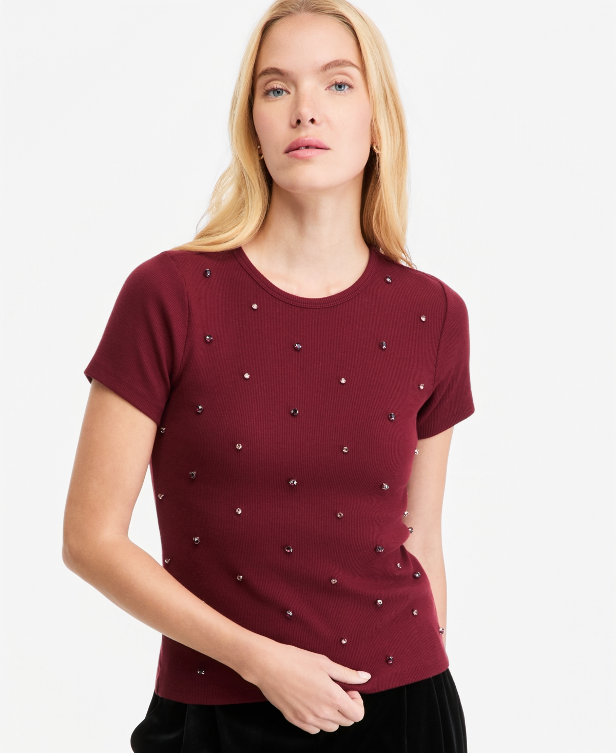 On 34th Women's Ribbed Rhinestone-Embellished T-Shirt, Macy's Exclusive