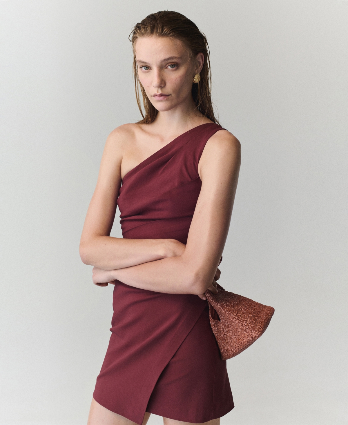 Mango Women's Asymmetrical Pleated Mini Dress
