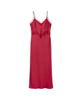 Women's Satin Lace V-Neck Midi Dress