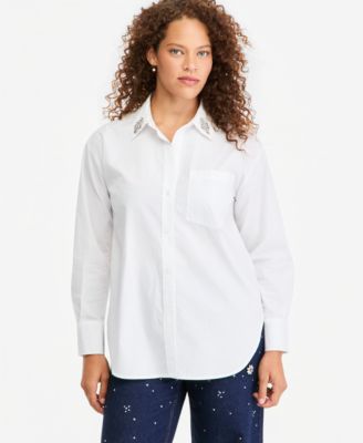 Women's Embellished Collar Poplin Button Down Shirt