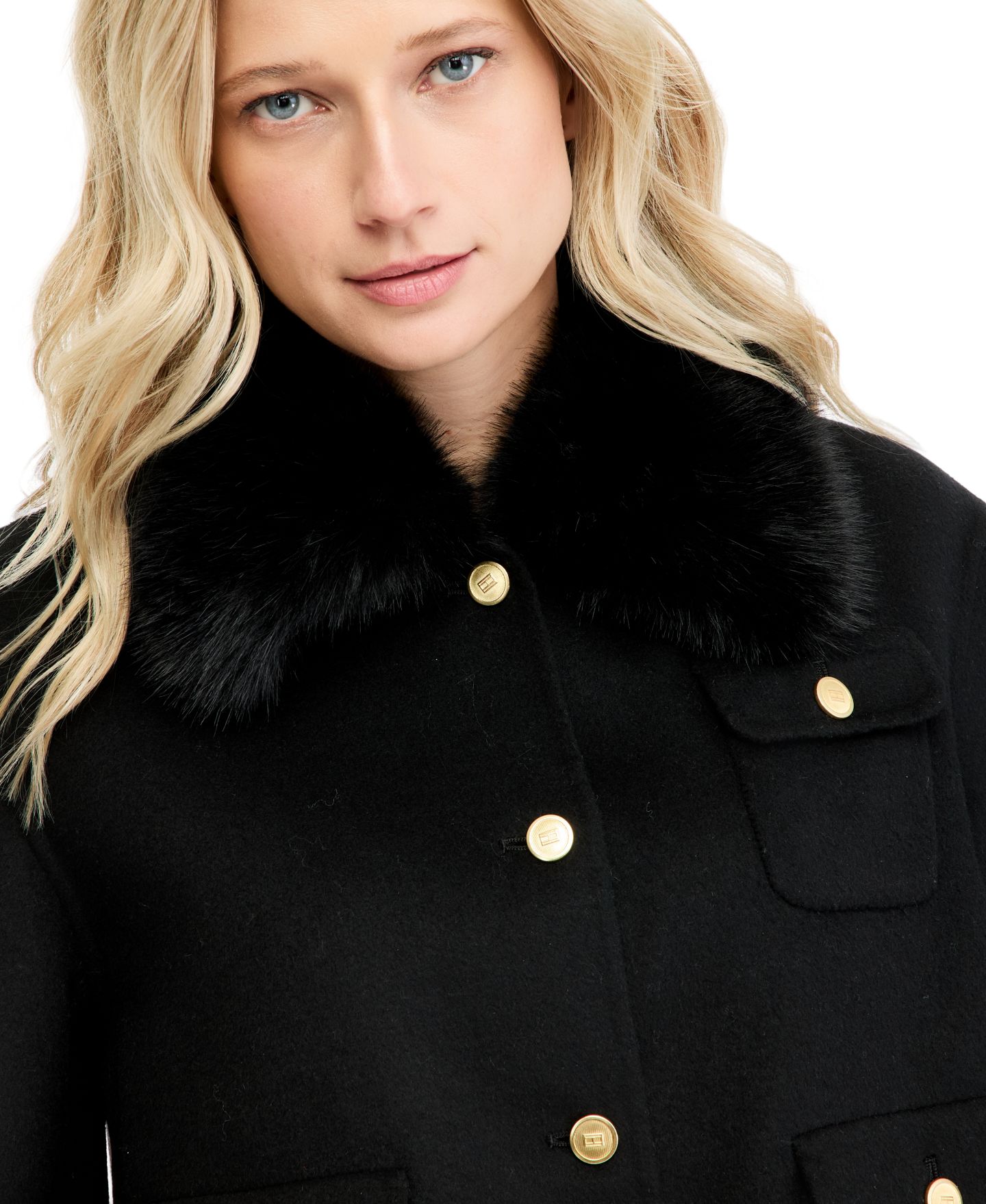Женская куртка Tommy Hilfiger Wool-Blend Cropped with Faux Fur, цвет: Чёрный — фото 7