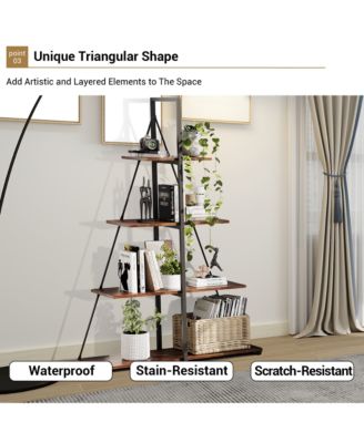 4-Tier Industrial A-Frame Ladder Bookshelf,Metal Frame Retro Wood Display Rack for Living Room and Home Office Storage
