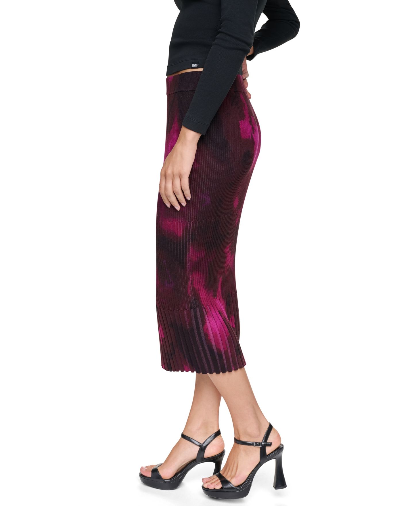 Женская юбка DKNY Printed Rib Knit Pencil Midi, цвет: Brushed Riverside — фото 9