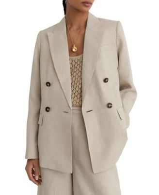 Women's Kit Linen Double-Breasted Peak Lapels Blazer