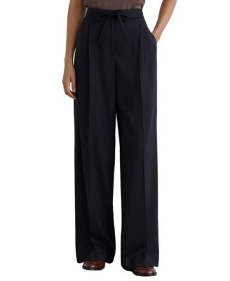 Petite Solene Pleated Drawstring Wool-Blend Wide-Leg Trousers