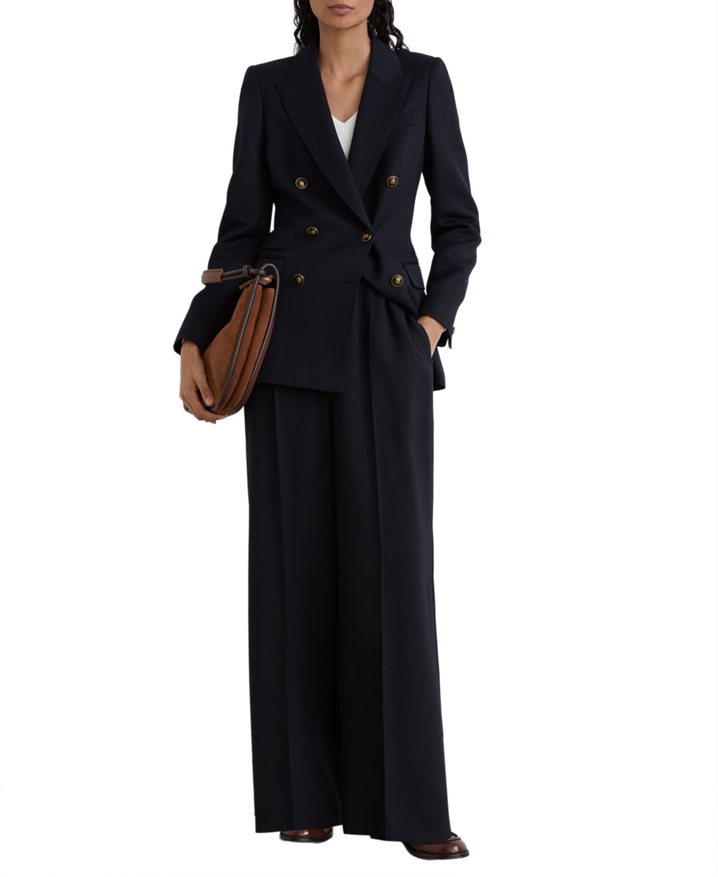 Женский пиджак REISS Lauryn Double-Breasted Wool-Blend Blazer, цвет: Тёмно-синий — фото 2