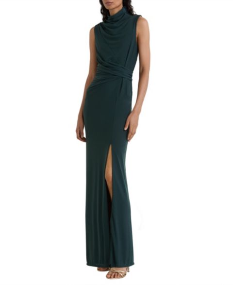 Женское платье REISS Dylan High-Neck Draped-Detail Maxi, цвет: Бирюзовый зелёный