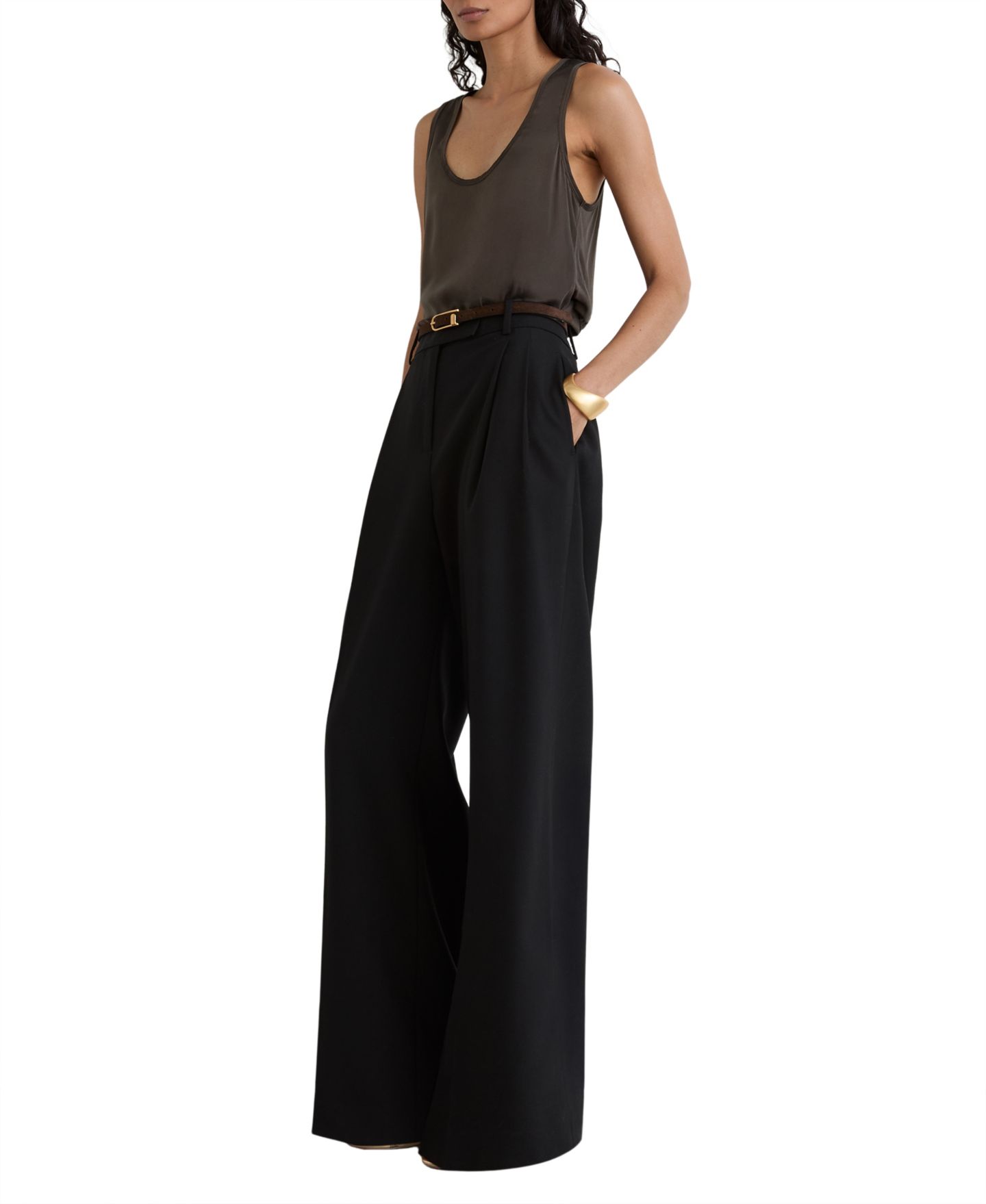 Женский топ REISS Ruby Silk-Front Scoop Neck Cami Top, цвет: Мокко коричневый — фото 2