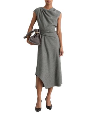 Women's Clara Sleeveless Prince of Wales Check Asymmetric Draping Midi Dress