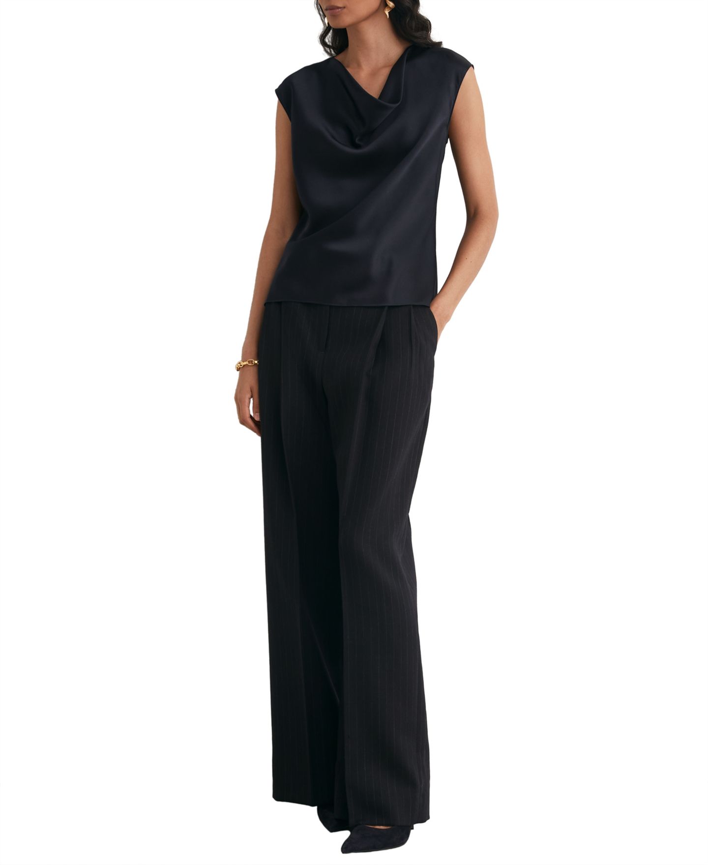 Женский топ REISS Cate Silk Cowl Neck Sleeveless, цвет: Тёмно-синий — фото 2