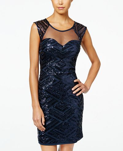 Sequin Hearts Juniors' Illusion Sequined Bodycon Dress