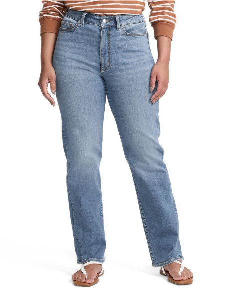 Женские джинсы Lands' End High-Rise Straight-Leg Curvy, цвет: Океанский синий варёный