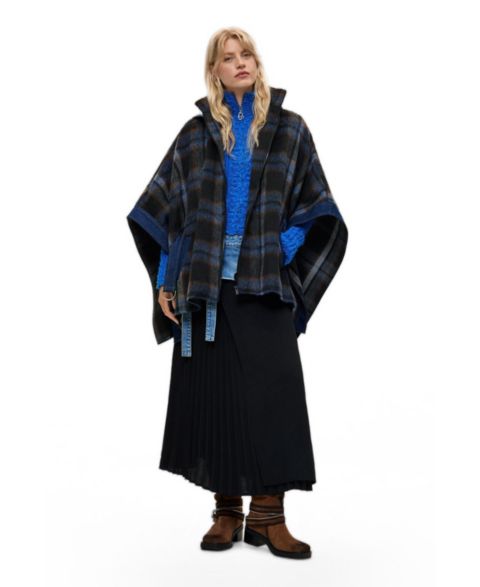 Женские куртки Desigual Plaid denim poncho, цвет: Коричневый