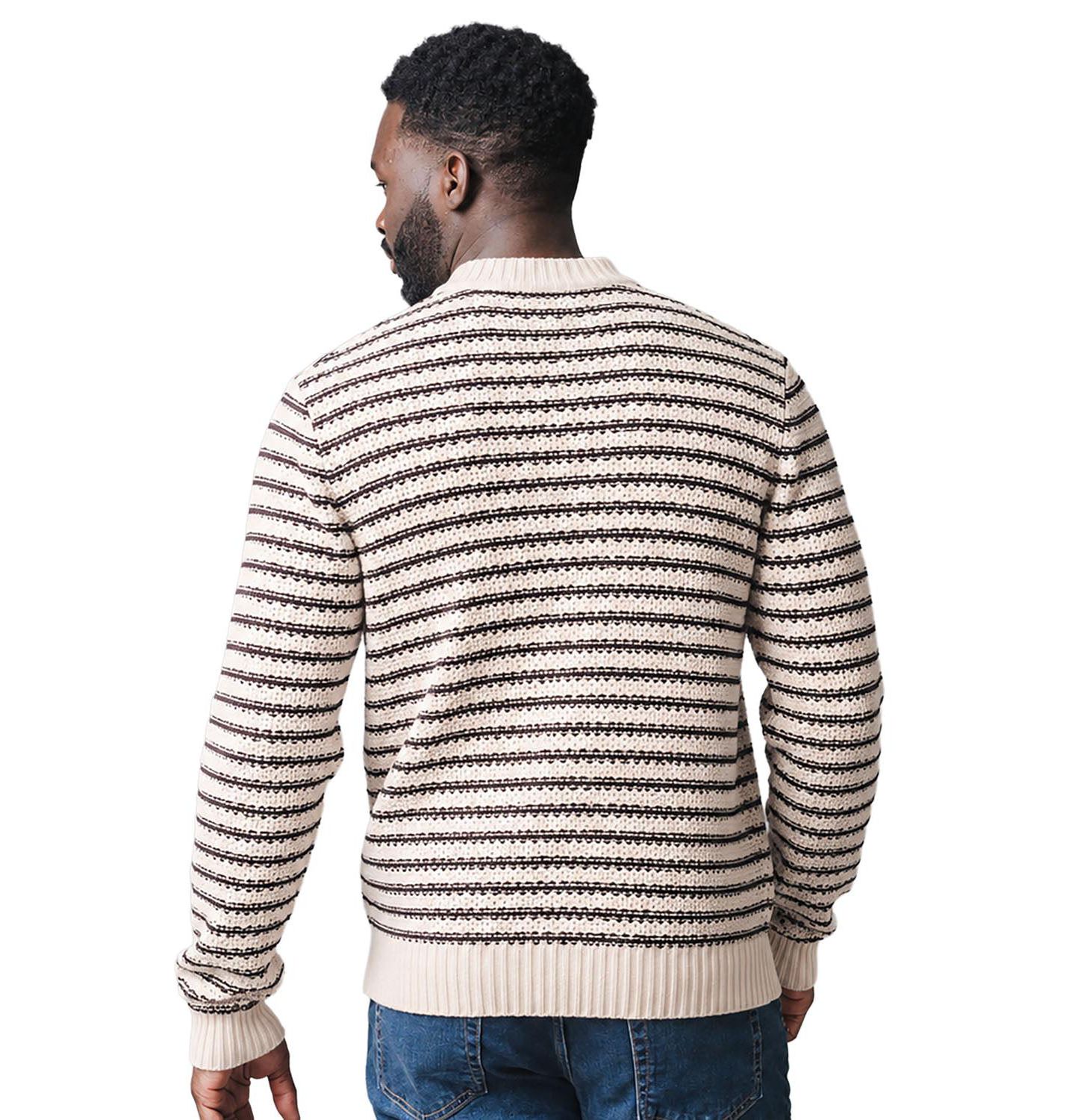 Мужской свитер Hope & Henry Organic Cotton Stripe, цвет: Шоколадный / Светло-коричневый — фото 5