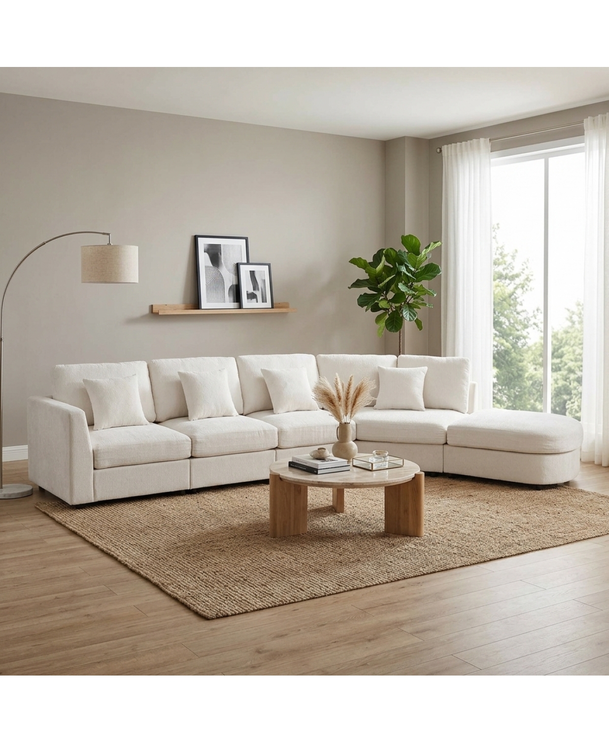 Streamdale Furniture 5-Seater Curved Modular Chenille Sectional Sofa with 4 Pillows