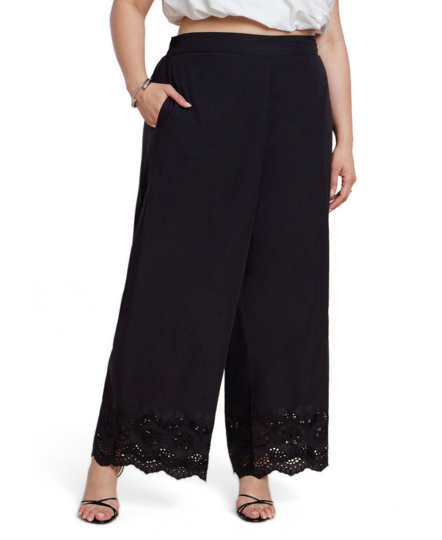 Женские брюки ELOQUII Plus Size High-Rise Wide-Leg Pull-On, цвет: Чёрный оникс — фото 2