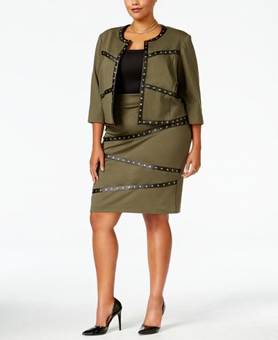 MBLM by Tess Holliday Trendy Plus Size Studded Jacket & Pencil Skirt