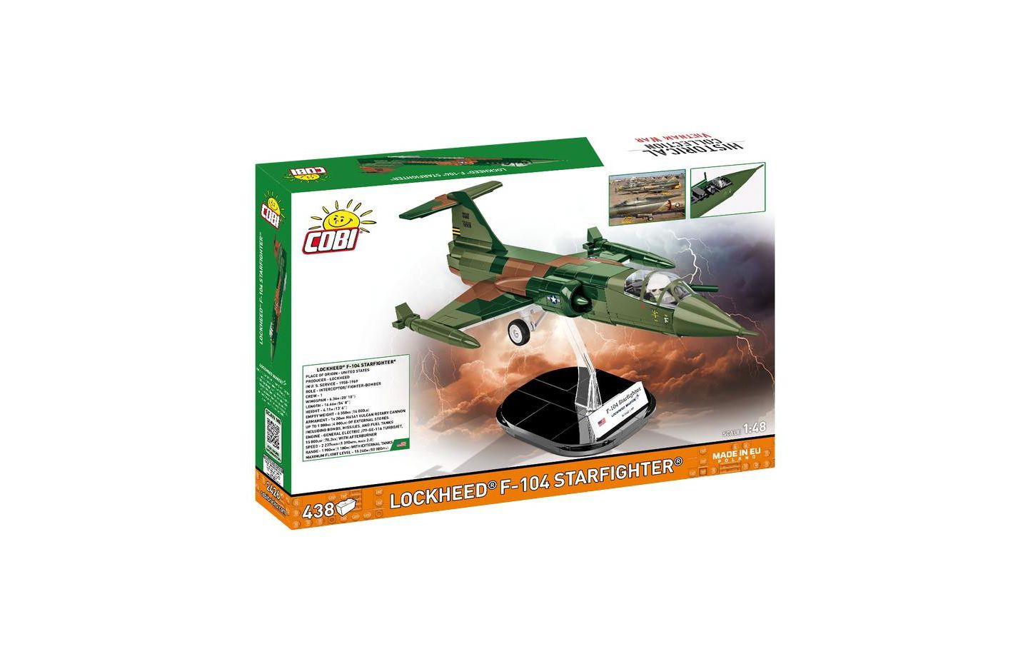 Детский конструктор COBI Historical Collection Vietnam War Lockheed F-104 Starfighter 1:48 Scale 438-Piece Building Set, Ages 8+, цвет: Зелёный — фото 2