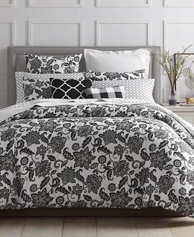 Charter Club Damask Designs Black Floral Bedding Collection, Created for Macy's