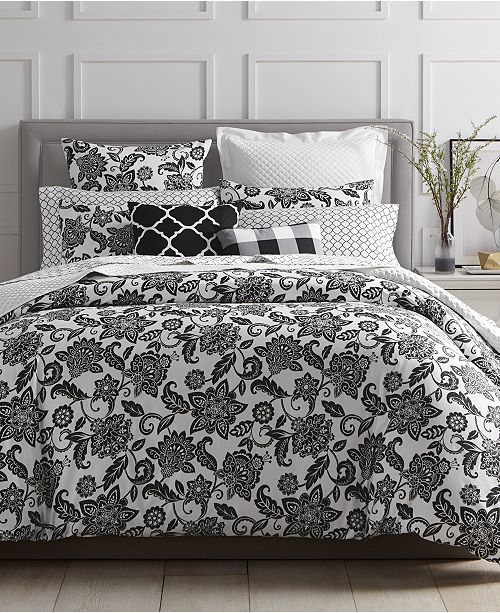 Charter Club LAST ACT! Black Floral Bedding Collection, Created for ...
