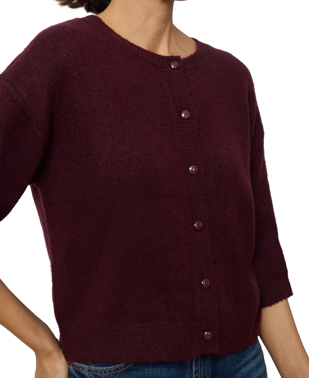 Cable & Gauge Women's Lightweight Button-Front Crewneck Cardigan