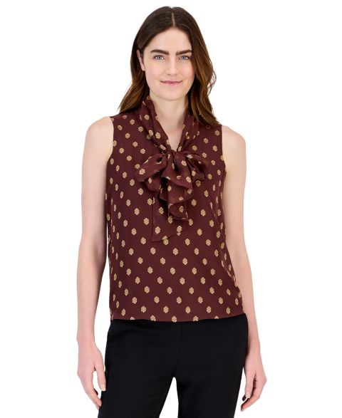 Женская блузка Anne Klein Bow Tie Front Sleeveless Blouse, цвет: Золотой
