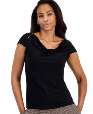 Petite Cowl Neck Cap-Sleeve Blouse