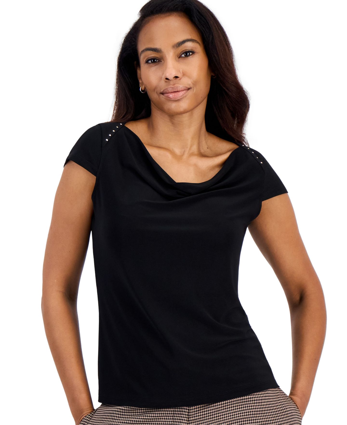 Женский топ Kasper Cap Sleeve Stretch Jersey Cowl Neck Top, цвет: Чёрный — фото 1