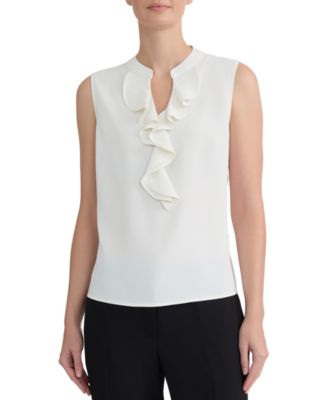 Women's Ruffled Split-Neck Sleeveless Blouse