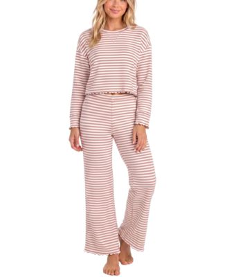 Women's WonderLuxe Striped Long-Sleeve Top and Wide-Leg Pants Pajama Set