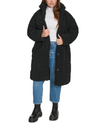 Plus Size Snap Closure Teddy Coat