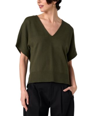Petite Short-Sleeve V-Neck Dolman Pullover Sweater