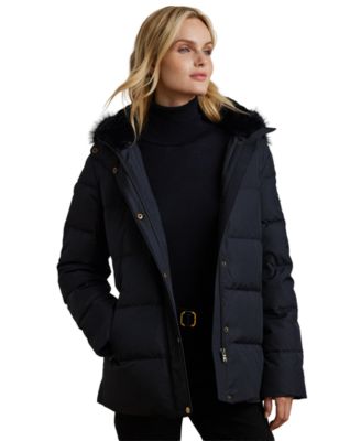 Petite Faux-Fur Hooded Puffer Coat