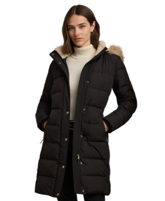 Petite Faux-Fur Hooded Puffer Coat