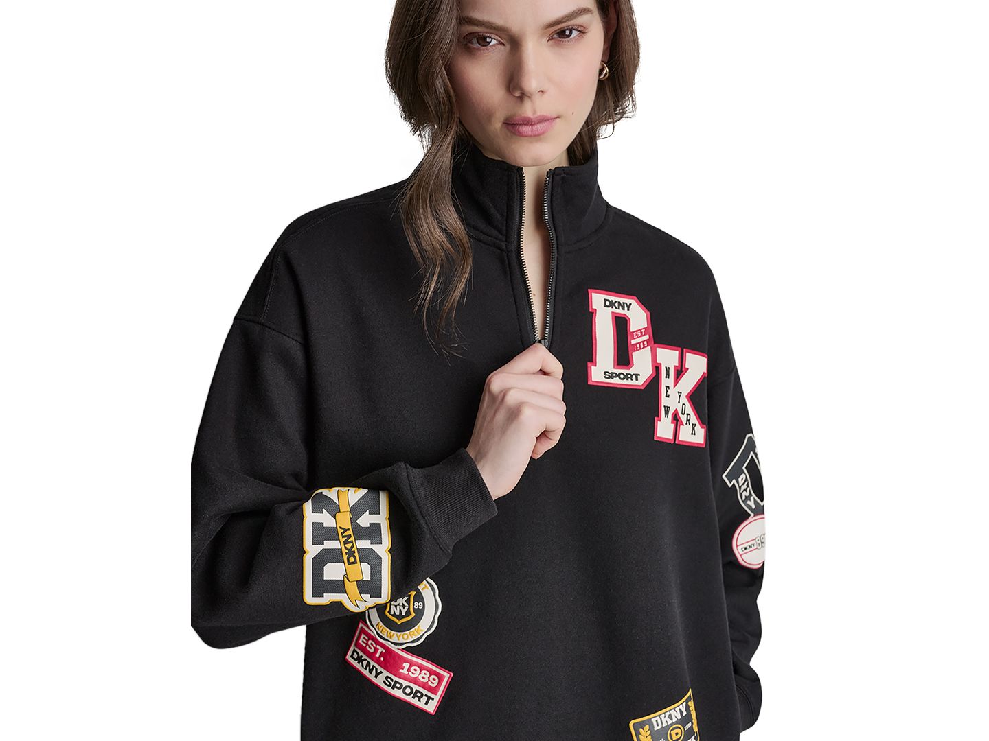 Женская толстовка DKNY Sport Campus Patch Quarter-Zip, цвет: Чёрный — фото 4
