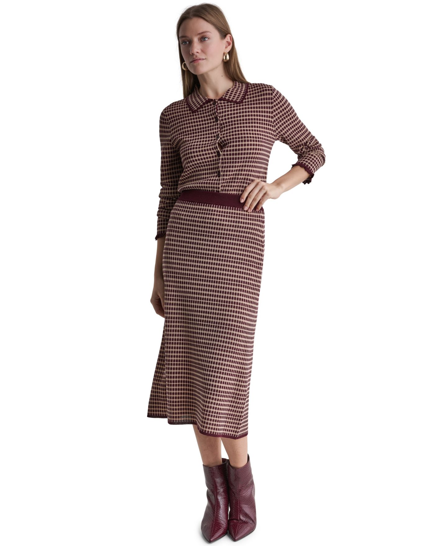 Женская юбка BCBG High-Waisted Plaid Knit Midi, цвет: Теневой мерло разноцветный — фото 3