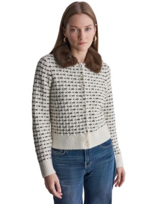 Women's Long-Sleeve Faux Fur Collar Cardigan