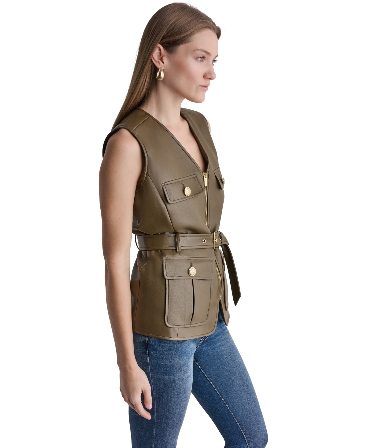 Bcbg Women's Faux Leather Belted Sleeveless Vest