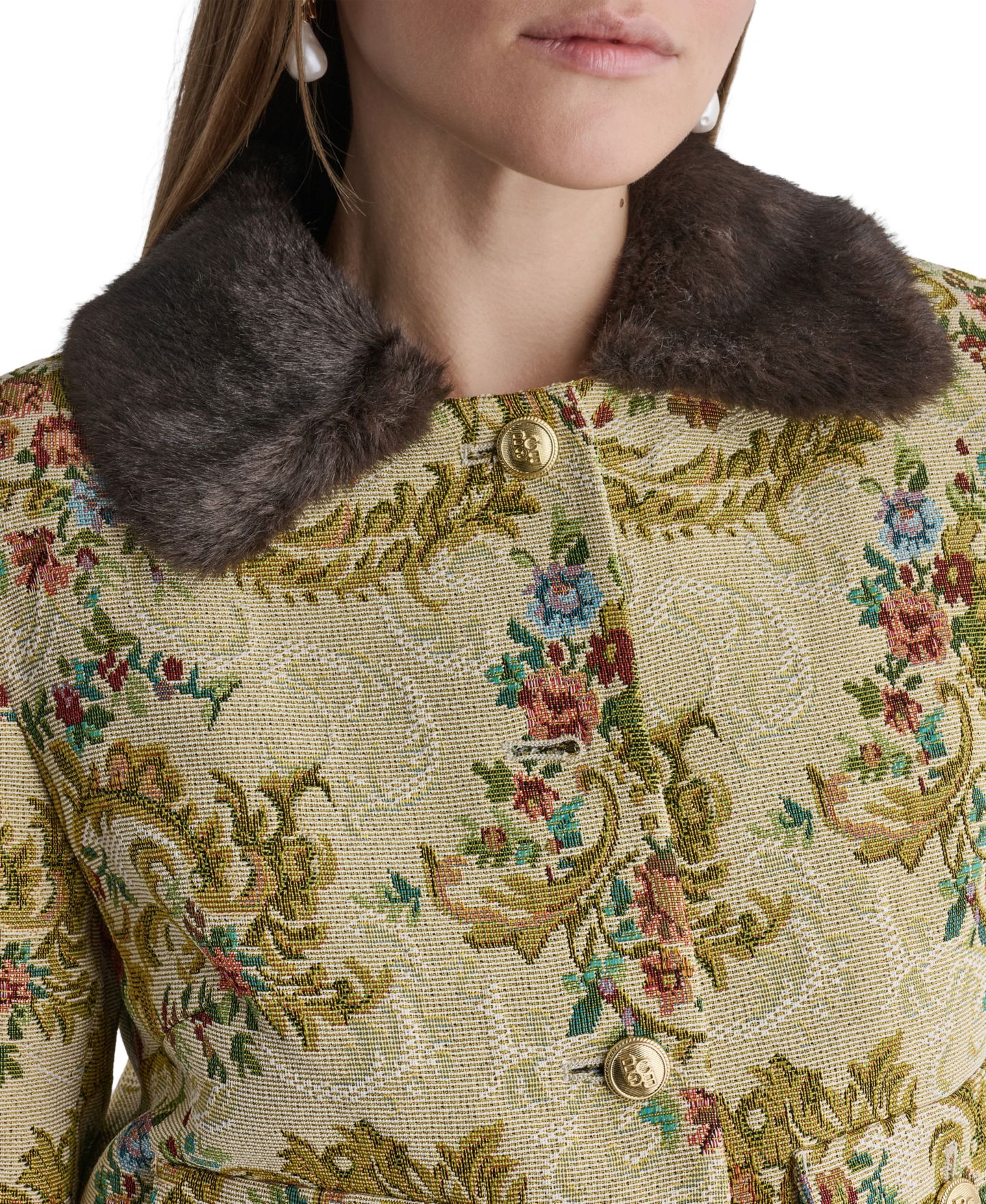 Женская куртка BCBG Tapestry Faux-Fur-Collar 3/4-Sleeve, цвет: Экрю — фото 8