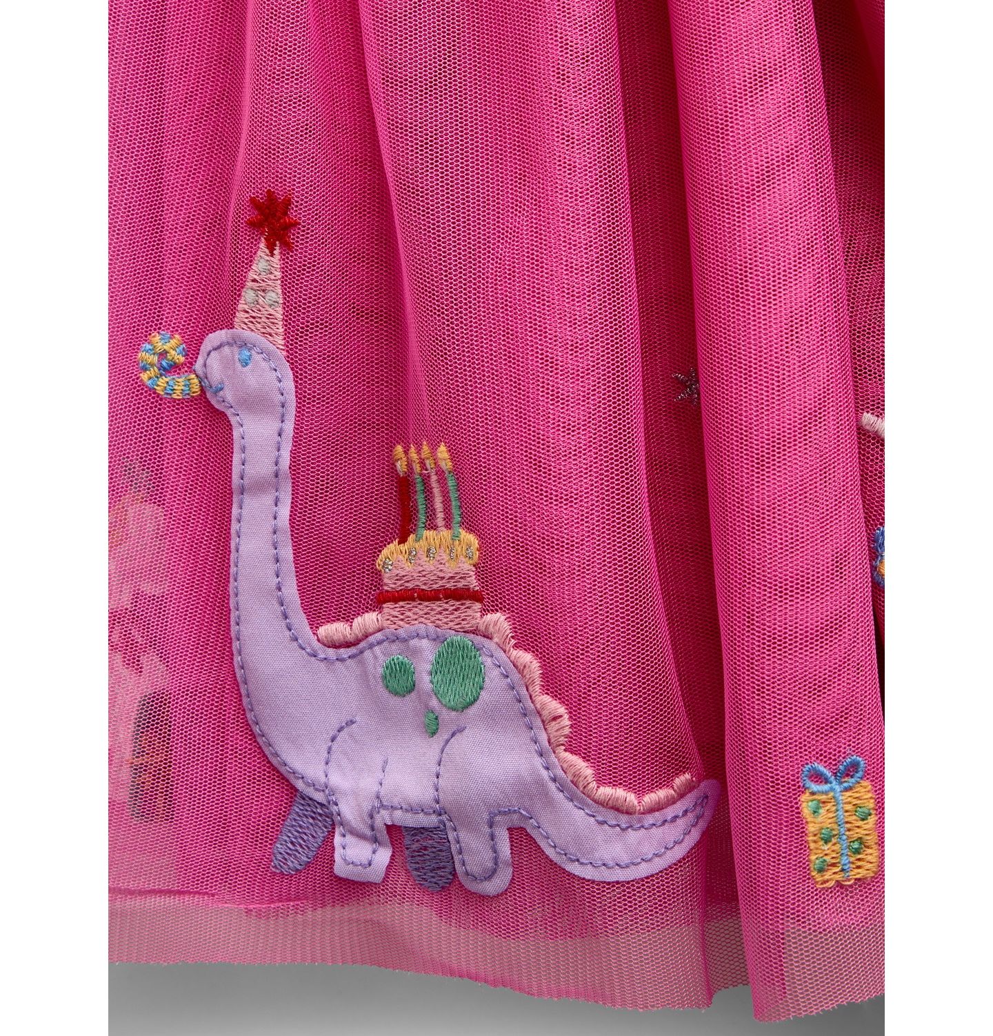 Платье JoJo Maman Bébé Long-Sleeve Appliqué Tulle Dress для девочек-малышей, цвет: Яркий розовый — фото 4