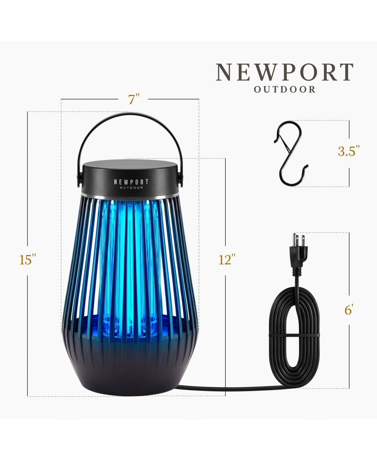 Newport Outdoor Bug Zapper for Indoor Outdoor, 1/2 Acre Coverage, IPX3 Water Resistant, 18W Uv, 4200V Grid