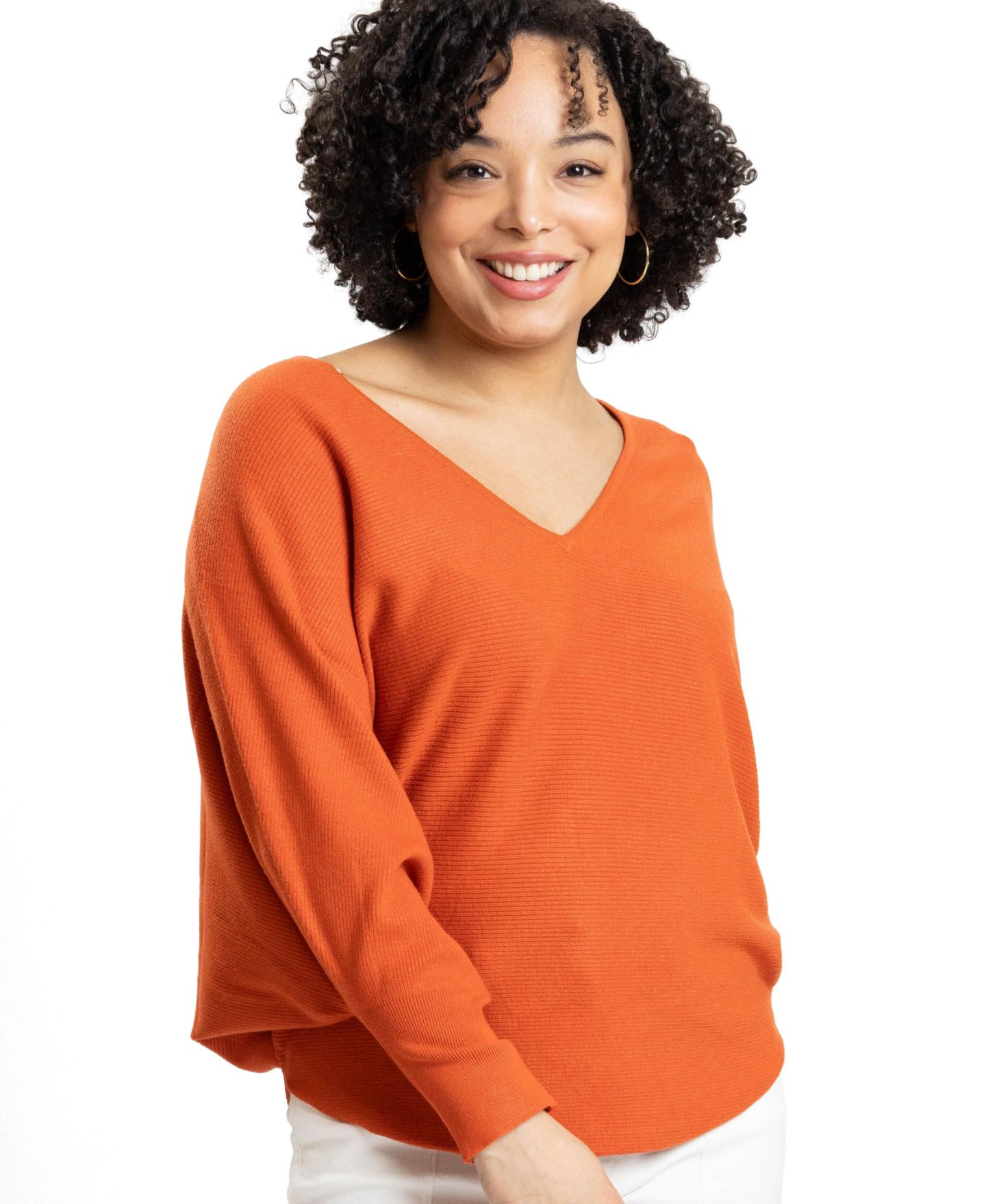 Женский свитер Caldwell Collection Jennifer V-Neck Dolman-Sleeve Loose-Fit, цвет: Оранжевый — фото 8