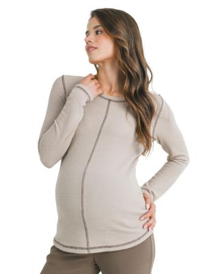 Maternity Waffle-Knit Crewneck Long-Sleeve Top