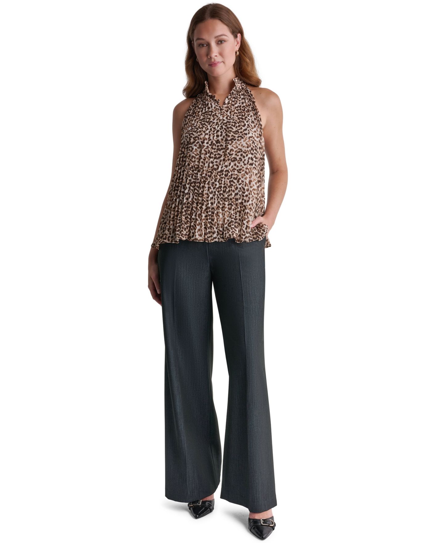 Женский топ BCBG Halter Leopard-Print Pleated, цвет: Белый разноцветный — фото 2