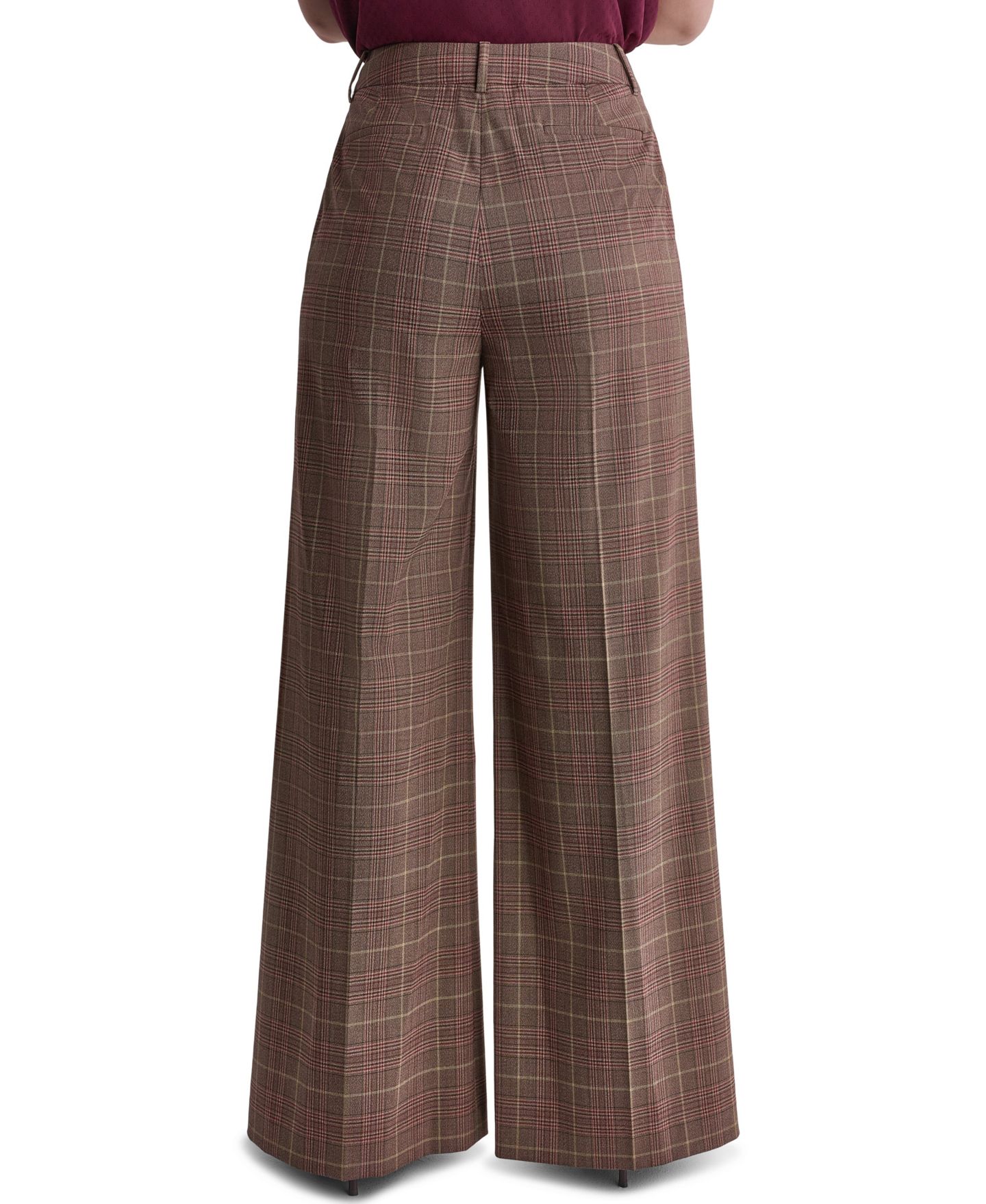 Женские брюки BCBG Wide-Leg Pleated Plaid, цвет: Теневой мерло разноцветный — фото 4