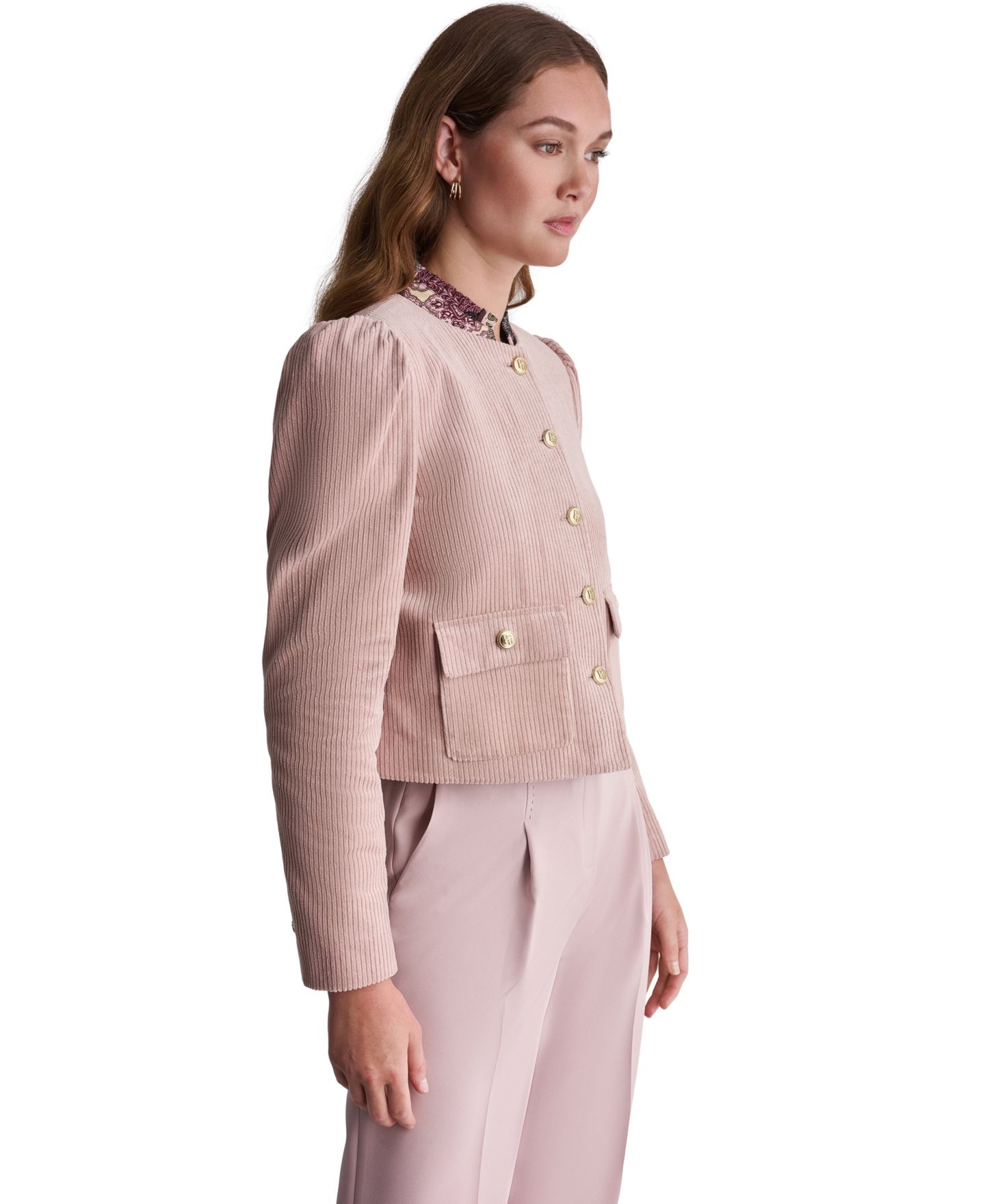 Женская куртка BCBG Corduroy Puff-Shoulder Collarless, цвет: Blushstone — фото 3