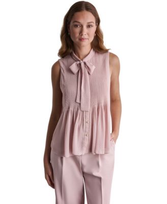 Women's Sleeveless Tie-Neck Pleated Blouse