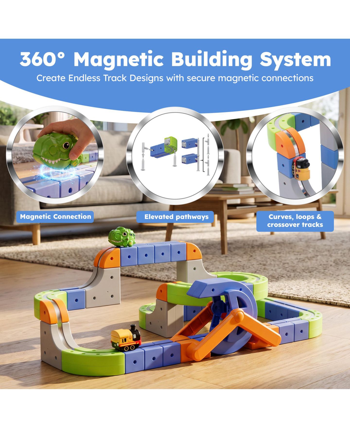Детский конструктор Contixo MT4 Motorized Rechargeable Magnetic Track 91-Piece Building Set, Ages 3+ — фото 10