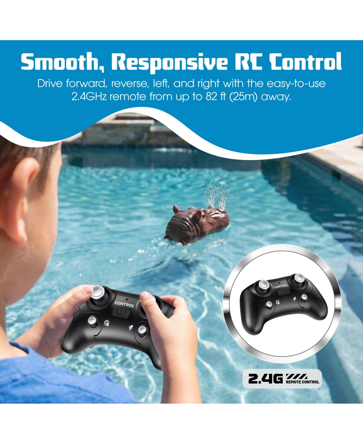 Contixo AV2 Dual Water Spray 2.4GHz Remote 30-Min Playtime Rc Hippopotamus Water Boat